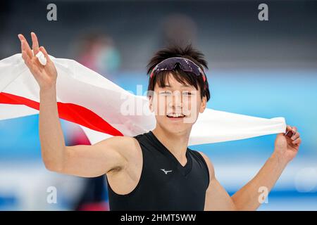 PECHINO, CINA - FEBBRAIO 12: Junho Kim della Corea del Sud vincitore della medaglia d'argento in competizione tra gli uomini del 500m durante i Giochi Olimpici di Pechino 2022 al National Speed Skating Oval il 12 febbraio 2022 a Pechino, Cina (Foto di Douwe Bijlsma/Orange Pictures) NOCNSF Foto Stock