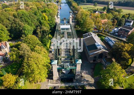 Vista aerea Henrichenburg, canale Reno-Herne, Castrop-Rauxel, zona della Ruhr, Renania settentrionale-Vestfalia, Germania Foto Stock