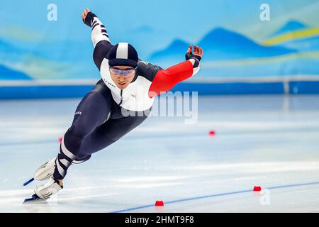 PECHINO, CINA - FEBBRAIO 12: Junho Kim della Corea del Sud che gareggia sui 500m uomini durante i Giochi Olimpici di Pechino 2022 al National Speed Skating Oval il 12 febbraio 2022 a Pechino, Cina (Foto di Douwe Bijlsma/Orange Pictures) NOCNSF Foto Stock