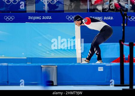 PECHINO, CINA - FEBBRAIO 12: Junho Kim della Corea del Sud che gareggia sui 500m uomini durante i Giochi Olimpici di Pechino 2022 al National Speed Skating Oval il 12 febbraio 2022 a Pechino, Cina (Foto di Douwe Bijlsma/Orange Pictures) NOCNSF Foto Stock