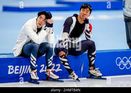 PECHINO, CINA - FEBBRAIO 12: Min Kyu Cha della Corea del Sud in competizione tra gli uomini 500m durante i Giochi Olimpici di Pechino 2022 al National Speed Skating Oval il 12 febbraio 2022 a Pechino, Cina (Foto di Douwe Bijlsma/Orange Pictures) NOCNSF Foto Stock