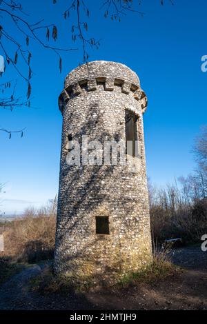 Broadwoods Folly o Tower a Box Hill, Surrey, Inghilterra, Regno Unito Foto Stock