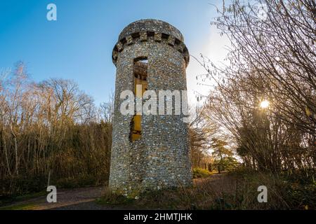 Broadwoods Folly o Tower a Box Hill, Surrey, Inghilterra, Regno Unito Foto Stock