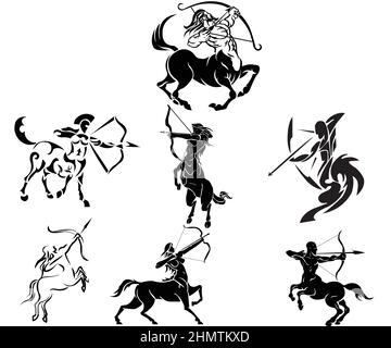 Segno Sagittario (segno zodiacale bianco e nero ) Illustrazione Vettoriale