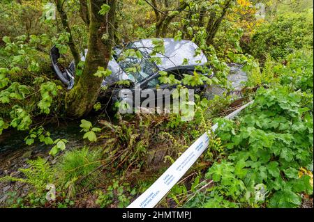 Auto nel fosso vicino Ballinspittle, Co. Cork Picture. John Allen Foto Stock