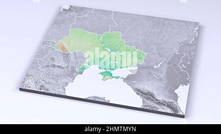 Mappa fisica dell'Europa, dell'Ucraina e dei confini. Russia e Bielorussia, Crimea e Mar Nero. Mappa. Manovre militari ai confini Foto Stock