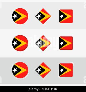 Set di icone di bandiera di Timor Est, bandiera vettoriale di Timor Est. Tre versioni di icona. Illustrazione Vettoriale