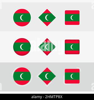 Icone della bandiera delle Maldive, bandiera vettoriale delle Maldive. Tre versioni di icona. Illustrazione Vettoriale