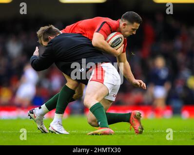 Cardiff, Galles, Regno Unito. Cardiff, Regno Unito. 12th Feb 2022. 12th febbraio 2022; Principality Stadium, Cardiff, Galles; 6 Nations International Rugby, Wales Versus Scotland; Owen Watkin of Wales durante il warm up Credit: Action Plus Sports Images/Alamy Live News Credit: Action Plus Sports Images/Alamy Live News Foto Stock