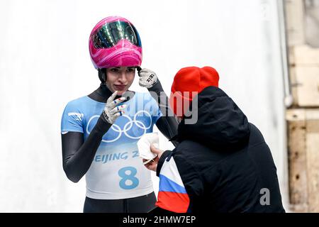 Pechino, Cina. 12th Feb 2022. DISTRETTO DI YANQING, CINA - FEBBRAIO 12: Yuliya Kanakina di ROC che gareggia sul calore delle Donne 4 durante i Giochi Olimpici di Pechino 2022 al Centro Nazionale scorrevole di Yanqing il 12 Febbraio 2022 nel distretto di Yanqing, Cina (Foto di Iris van den Broek/Orange Pictures) NOCNSF Credit: Orange Pics BV/Alamy Live News Foto Stock