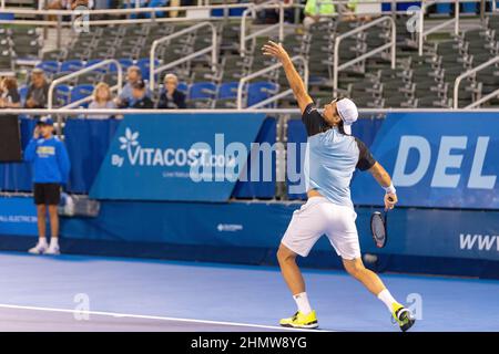 Delray Beach, Stati Uniti. 11th Feb 2022. Tommy Haas (GER) visto in azione durante l'ATP Champions, Legends Tour al Delray Beach Open 2022 in Florida. Punteggio finale; Tommy Haas 1:0 Jan-Michael Gambill. Credit: SOPA Images Limited/Alamy Live News Foto Stock