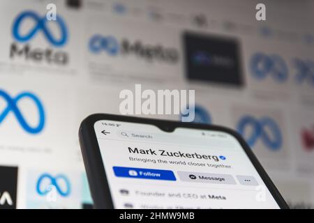 Mark Zuckerberg account ufficiale facebook. Mark Zuckerberg è CEO di Meta e Facebook Foto Stock
