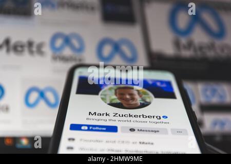 Mark Zuckerberg account ufficiale facebook. Mark Zuckerberg è CEO di Meta e Facebook Foto Stock
