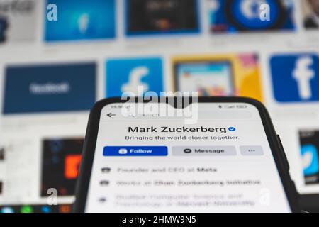 Mark Zuckerberg account ufficiale facebook. Mark Zuckerberg è CEO di Meta e Facebook Foto Stock