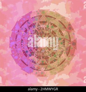 Mandala in pastelli, rosa meandly e relativi colori Illustrazione Vettoriale