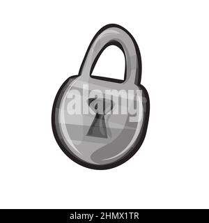 Icona di gioco del lucchetto in stile cartone animato. Design luminoso per l'interfaccia utente dell'app. Blocca per oggetti sorpresi, nascosti o bloccati. Illustrazione vettoriale Illustrazione Vettoriale