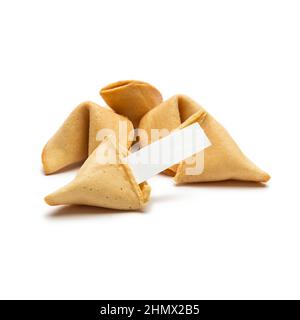 biscotti fortune sul bianco Foto Stock