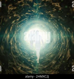 Persone nel tunnel della luce. 3D rendering Foto Stock