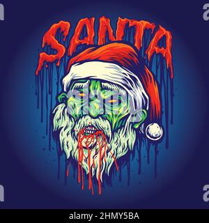 Santa Zombie Spooky Bloods Mascot Vector illustrazioni per il tuo lavoro Logo, Mascot merchandise t-shirt, adesivi ed etichette, poster Illustrazione Vettoriale