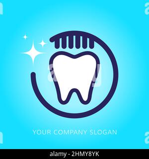 Spazzolino e dente lucido. Design del logo Illustrazione Vettoriale