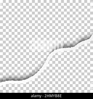 Bordo di carta strappato con Ombre isolate su sfondo trasparente. Bordo della carta ad angolo realistico Illustrazione Vettoriale