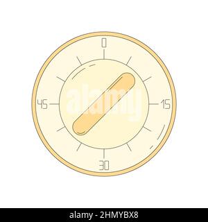 Timer da cucina retrò in stile cartone animato. Illustrazione vettoriale isolata su sfondo bianco. Tempo di conteggio cronometro rotondo Illustrazione Vettoriale