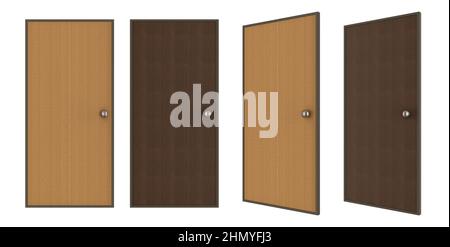 3d set di porte in legno isolate su bianco Foto Stock