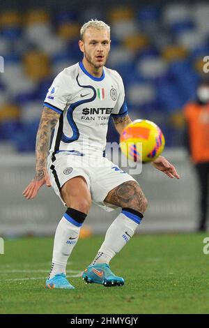 Napoli, Italia. 12th Feb, 2022. giocatore Internazionale, durante la partita della Serie Italiana A campionato tra Napoli vs risultato finale Internazionale, Napoli , Internazionale , partita disputata allo Stadio Diego Armando Maradona. Napoli, Italia, 12 febbraio 2022. Credit: Vincenzo Izzo/Alamy Live News Foto Stock