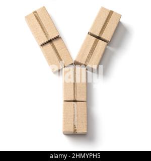 Lettera Y. Alphabet da scatole di cartone per la consegna isolato su sfondo bianco. Foto Stock