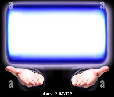 Tenere premuto un pulsante sullo schermo a sfioramento Foto Stock
