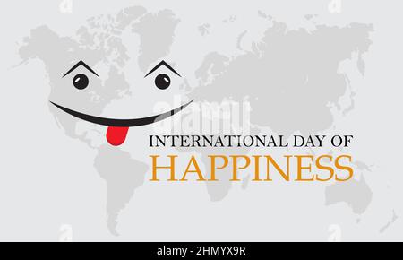 Giornata Internazionale della felicità. Vita sorridente disegno vettoriale per banner, biglietti, poster, sfondo. Illustrazione Vettoriale