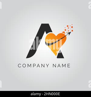 Lettera iniziale un logo con modello vettoriale tipografico biotech con segno d'amore creativo. Lettera astratta un logo Illustrazione Vettoriale