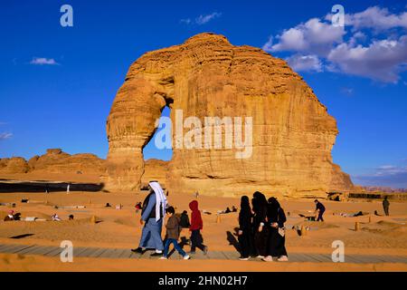 Arabia Saudita, regione di al Madinah, AlUla o al Ula, roccia dell'elefante, luogo turistico Foto Stock