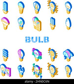 Illuminazione lampadina icone accessori elettrici Set Vector Illustrazione Vettoriale