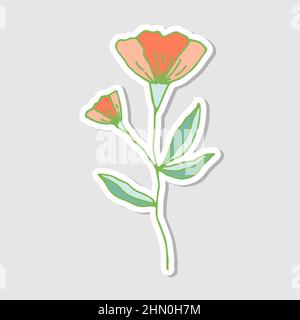 Semplice astratto fiore disegnato a mano. Adesivi con fiori per l'album. Bello stile floral stickers.Doodle. Disegno di fiori luminosi. Vettore Illustrazione Vettoriale