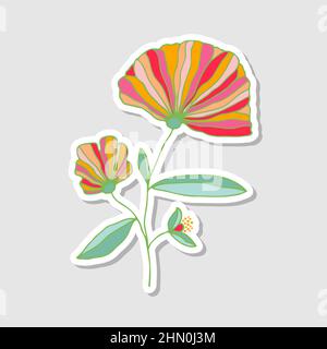 Colorato fantasy fiore disegnato a mano. Adesivi con fiori per l'album. Bello stile floral stickers.Doodle. Disegno di fiori luminosi. Vettore Illustrazione Vettoriale