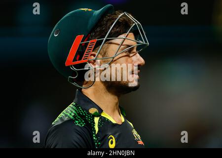 Sydney, Australia. 13th Feb 2022. Marcus Stoinis of Australia si presenta durante l'International T20 Match tra Australia e Sri Lanka al Sydney Cricket Ground, Sydney, Australia, il 13 febbraio 2022. Foto di Peter Dovgan. Solo per uso editoriale, licenza richiesta per uso commerciale. Nessun utilizzo nelle scommesse, nei giochi o nelle pubblicazioni di un singolo club/campionato/giocatore. Credit: UK Sports Pics Ltd/Alamy Live News Foto Stock