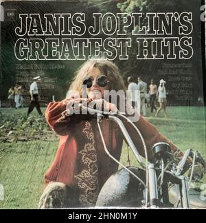 Janis Joplin Greatest Hits album, 1973, cover di album rock, album classici in vinile rock degli anni '1970 DELLA CULTURA GIOVANILE, copertine vintage Foto Stock