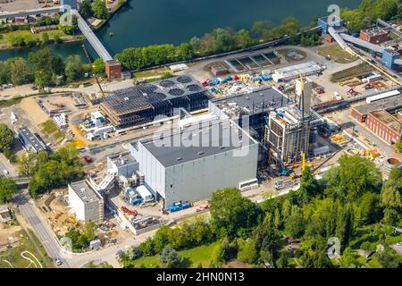 Fotografia aerea, STEAG Combined Heat and Power Plant Herne, presso la STEAG Kraftwerke Herne, cantiere nuova centrale a gas e vapore, Baukau-West, Foto Stock