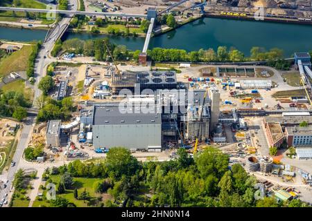 Fotografia aerea, STEAG Combined Heat and Power Plant Herne, presso la STEAG Kraftwerke Herne, cantiere nuova centrale a gas e vapore, Baukau-West, Foto Stock