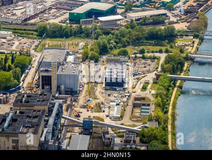Fotografia aerea, STEAG Combined Heat and Power Plant Herne, presso la STEAG Kraftwerke Herne, cantiere nuova centrale a gas e vapore, Baukau-West, Foto Stock