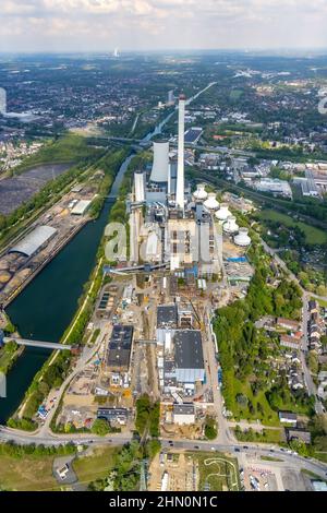 Fotografia aerea, STEAG Combined Heat and Power Plant Herne, presso la STEAG Kraftwerke Herne, cantiere nuova centrale a gas e vapore, Baukau-West, Foto Stock