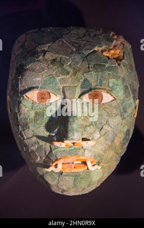 Jade Mask, 600-800 d.C., dalla zona archeologica di Calakmul, Museo, Fort San Jose, Campeche, Stato di Campeche, Messico Foto Stock