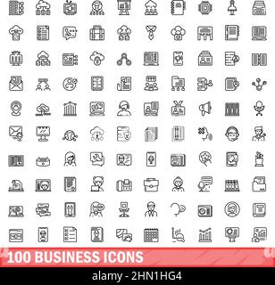 100 icone business impostate. Illustrazione di un vettore di 100 icone business isolato su sfondo bianco Illustrazione Vettoriale