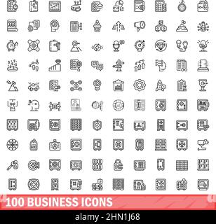 100 icone business impostate. Illustrazione di un vettore di 100 icone business isolato su sfondo bianco Illustrazione Vettoriale