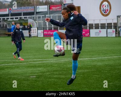 Bromley, Kent, Regno Unito. 13th Feb 2022. Bromley FC Stadium, Hayes Lane, Bromley, Kent 13th Febbraio 2022 Atlanta Primus (20 London City Lionesses) si riscalda prima della partita tra Crystal Palace Women vs London City Lionesses nel campionato femminile fa al Bromley FC Stadium, Hayes Lane, Bromley il 13th Febbraio 2022 Claire Jeffrey/SPP Credit: SPP Sport Press Photo. /Alamy Live News Foto Stock