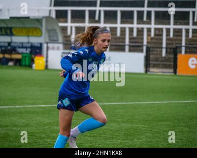 Bromley, Kent, Regno Unito. 13th Feb 2022. Bromley FC Stadium, Hayes Lane, Bromley, Kent 13th Febbraio 2022 Annie Rossiter (21 London City Lionesses) si riscalda prima della partita tra Crystal Palace Women vs London City Lionesses nel campionato di fa femminile al Bromley FC Stadium, Hayes Lane, Bromley il 13th Febbraio 2022 Claire Jeffrey/SPP Credit: SPP Sport Press Photo. /Alamy Live News Foto Stock