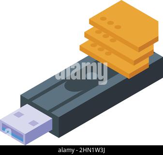 Icona memoria flash USB vettore isometrico. Scheda della fotocamera. Bastone mobile Illustrazione Vettoriale