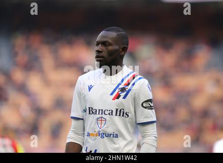 MILANO ITALIA- Febbraio 13 Stadio G Meazza Omar Colley durante la Serie A match tra AC Milan e Sampdoria allo Stadio G. Meazza il 13 2022 febbraio a Milano. Credit: Christian Santi/Alamy Live News Foto Stock