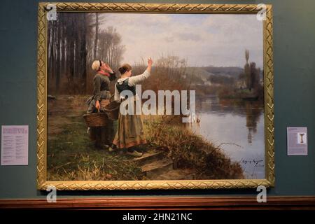 Hailing the Ferry (1888) dell'artista americano Daniel Ridgway Knight (1839-1924) mostra in Pennsylvania Academy of the fine Arts.Philadelphia.Pennsylvania.USA Foto Stock